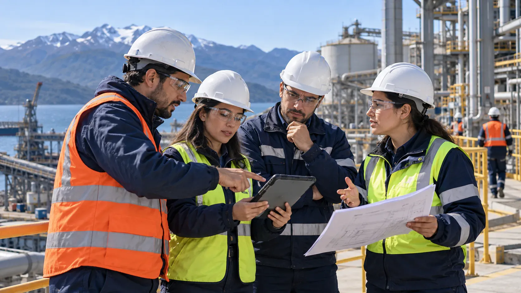 Imagen ilustrativa de especialistas HSEQ revisando procesos en una operación industrial