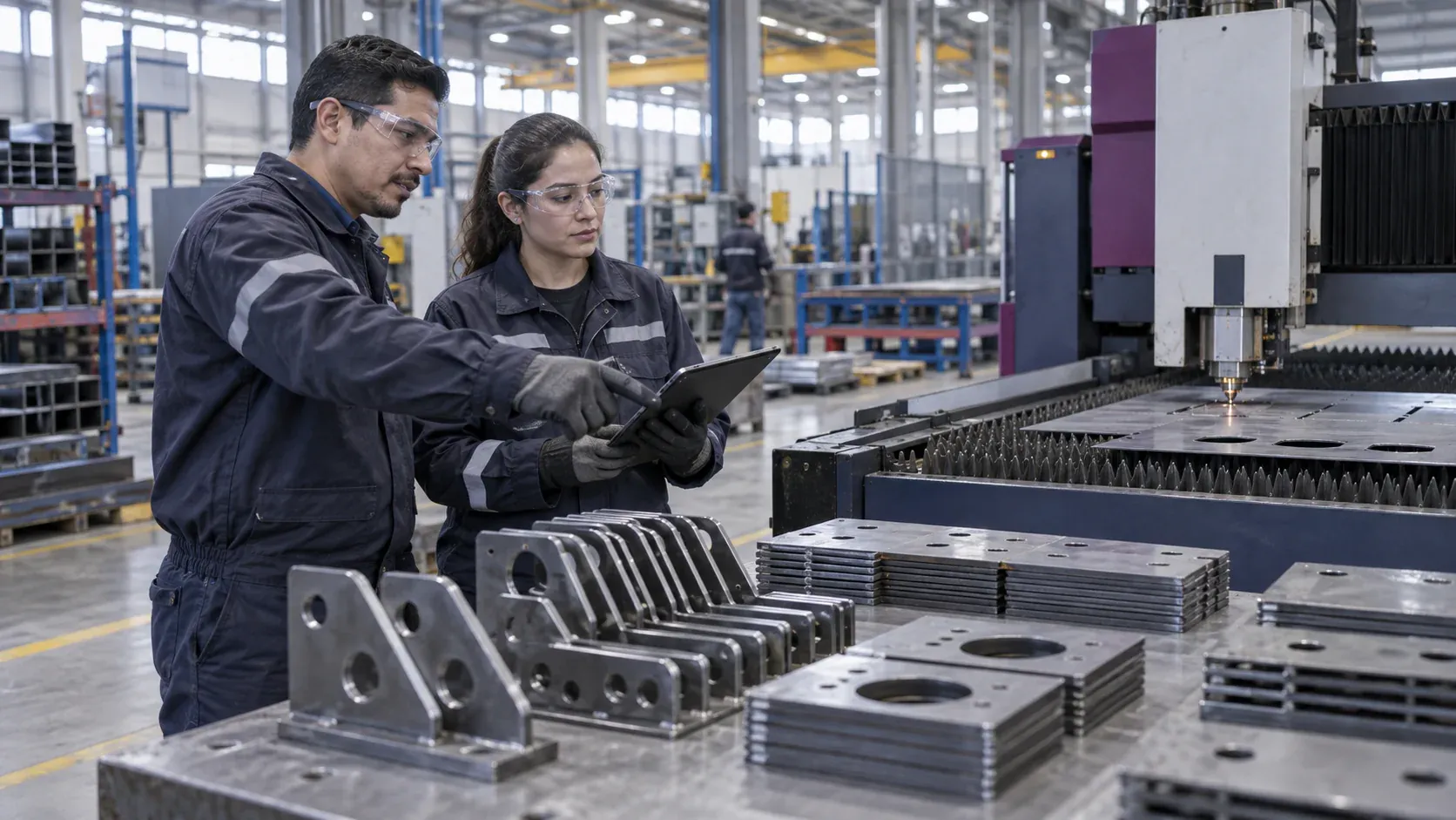Imagen ilustrativa de profesionales revisando maquinaria en una planta de manufactura